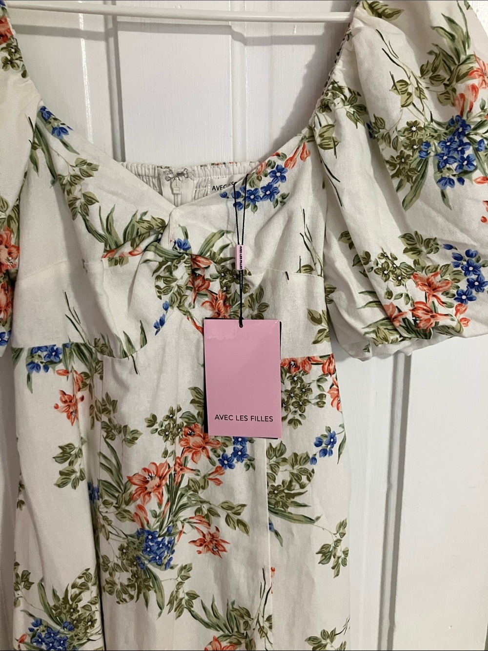 NWT Avec Les Filles Floral linen blend Puff Sleeve Dress Anthropologie 4 - Picture 5 of 7